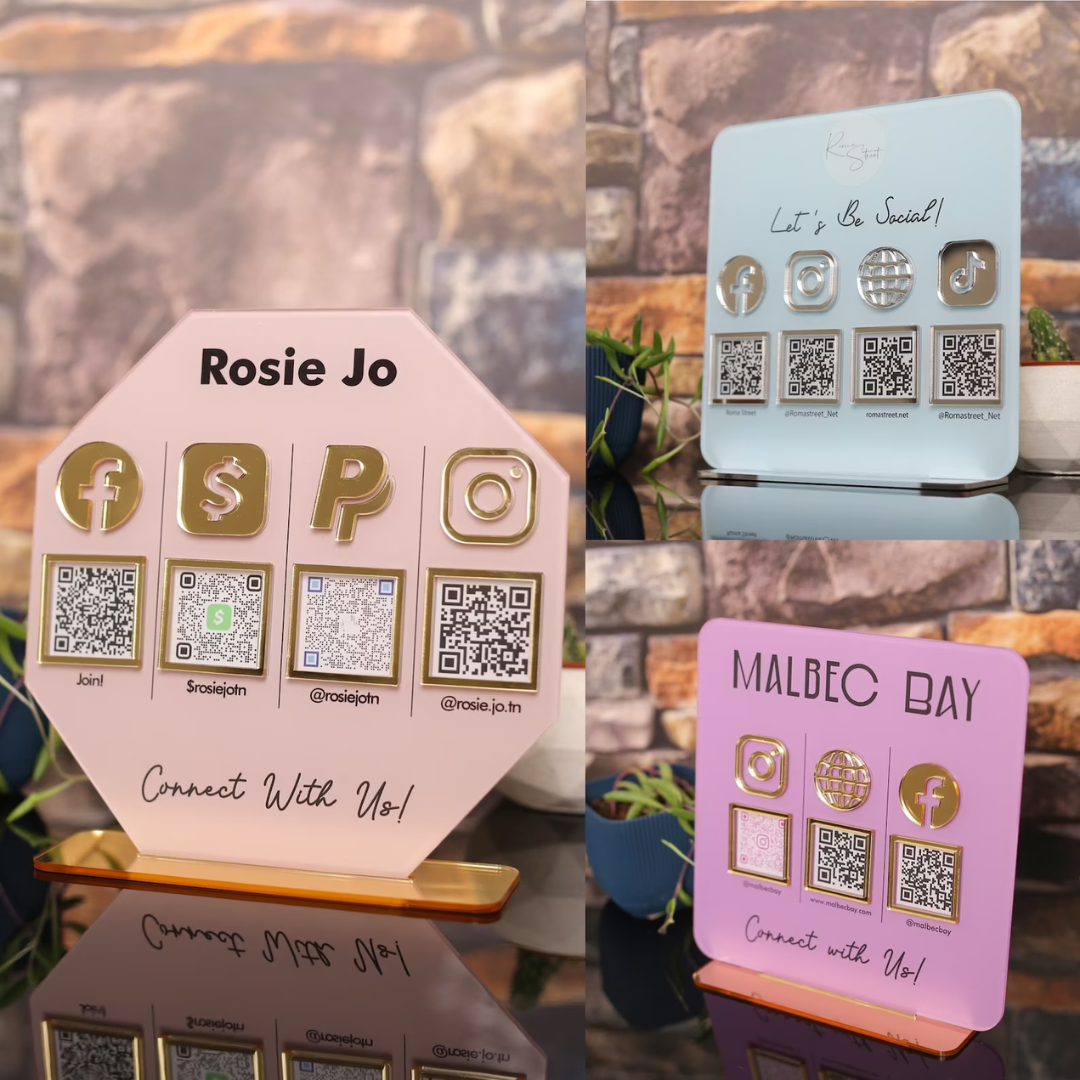 1. QR code sign
2. Social media sign
3. Business sign